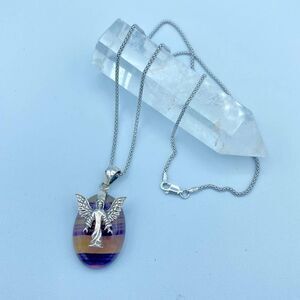 Angel & Rainbow Fluorite Sterling Silver Necklace Popcorn Chain